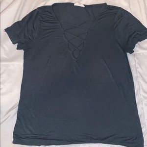 Full-tilt greenish-blue criss-cross top